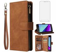 Asuwish Compatible with Samsung Galaxy Xcover 4/4S Wallet Case Tempered Glass Screen Protector and Leather Flip Cover Card Holder Cell Accessories TPU Phone Cases for Gaxaly X SM-G398 Women Men Brown