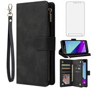 Asuwish Compatible with Samsung Galaxy Xcover 4/4S Wallet Case Tempered Glass Screen Protector and Leather Flip Cover Card Holder Cell Accessories TPU Phone Cases for Gaxaly X SM-G398 Women Men Black