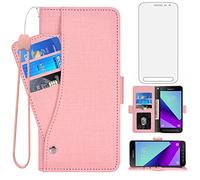 Asuwish Compatible with Samsung Galaxy Xcover 4/4S Wallet Case Tempered Glass Screen Protector and Leather Flip Cover Card Holder Cell Accessories TPU Phone Cases for Gaxaly X SM-G398 Women Men Pink