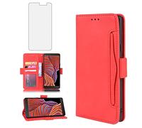 Asuwish Compatible with Samsung Galaxy Xcover 5 Wallet Case and Tempered Glass Screen Protector Card Holder Credit ID Slot Flip Cell Accessories Phone Cover for Gaxaly X Xcover5 Women Men Red