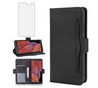 Asuwish Compatible with Samsung Galaxy Xcover 5 Wallet Case and Tempered Glass Screen Protector Card Holder Credit ID Slot Flip Cell Accessories Phone Cover for Gaxaly X Xcover5 Women Men Black