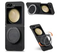 Asuwish Compatible with Samsung Galaxy Z Flip 6 5G 2024 Phone Case and With Ring Holder Stand Kickstand Metal 360° Rotatable Silicone Shockproof ZFlip6 Z6 G Flip6 6Z Cover for Women Men Black