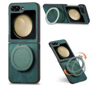 Asuwish Compatible with Samsung Galaxy Z Flip 6 5G 2024 Phone Case and With Ring Holder Stand Kickstand Metal 360° Rotatable Silicone Shockproof ZFlip6 Z6 G Flip6 6Z Cover for Women Men Green