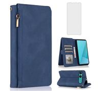 Asuwish Compatible with Sony Xperia 10 VII 2025 Wallet Case Screen Protector and Zipper Retro Leather Flip Cover Card Holder Stand Cell Accessories for 10VII 5G XQ-FE54 XQZ-CBFE Women Men Blue