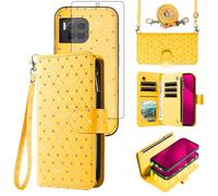 Asuwish Compatible with T-Mobile Revvl 7 Pro 5G Wallet Case Zipper Cell Screen Protector Crossbody Strap Glitter Flip Card Holder Phone Cover for Tmobile T Mobile Revel Tmo Revell Rebel Women Yellow