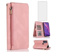 Asuwish Compatible with TCL 30 SE/30E/306/305 Wallet Case Tempered Glass Screen Protector Zipper Leather Flip Cover Card Holder Stand Cell Accessories for TCL30SE 30SE 2022 6.52 6165S Women Rose Gold