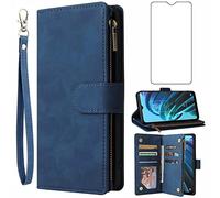 Asuwish Compatible with TCL 30XE/30V/4X/20AX/20A/20R/Bremen 5G Wallet Case Tempered Glass Screen Protector and Flip Cover Card Holder Cell Phone Cases for TLC T601DL 30 XE XE5G V 20 AX R A 6.67 Blue
