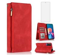 Asuwish Compatible with TCL 50 5G/TCL 50 XE NxtPaper 6.6" Wallet Case Tempered Glass Screen Protector Zipper Retro Leather Flip Cover Card Holder Stand Cell Accessories for 50XE TCL50 XE 5G Red
