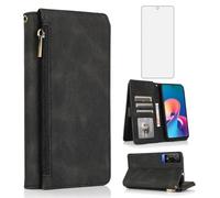 Asuwish Compatible with TCL 50 5G/TCL 50 XE NxtPaper 6.6" Wallet Case Tempered Glass Screen Protector Zipper Retro Leather Flip Cover Card Holder Stand Cell Accessories for 50XE TCL50 XE 5G Black