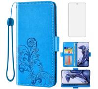 Asuwish Compatible with Xiaomi Mi 11T/Mi11T Pro 5G Wallet Case and Tempered Glass Screen Protector Flip Purse Accessories Wrist Strap Credit Card Holder Cell Phone Cover for Mi11TPro T11 G5 Blue
