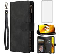 Asuwish Compatible with Xiaomi Poco X3 Pro/PocoX3 NFC/Poco X3 Wallet Case Tempered Glass Screen Protector and Flip Cover Card Holder Cell TPU Phone Cases for Mi PocoX3NFC Pocco X 3 3X PocoX3Pro Black