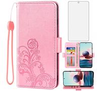 Asuwish Compatible with Xiaomi Redmi Note 10/10S 4G Wallet Case and Tempered Glass Screen Protector Flip Purse Accessories Wrist Strap Card Holder Cell Phone Cover for Redme Note10 S Note10S Rose Gold