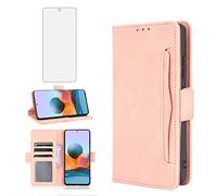 Asuwish Compatible with Xiaomi Redmi Note 10 Pro Wallet Case and Tempered Glass Screen Protector Card Holder Credit ID Slot Cell Accessories Phone Cover for Redme Note10 10Pro Max Women Men Rose Gold