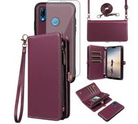 Asuwish Huawei P20 Lite Wallet Case with Tempered Glass and Lanyard Card Holder Magnetic Leather Flip Cover Stand Hawaii P 20 P20lite 20P ANE-LX1 Nova 3E Phone Case Intense Purple