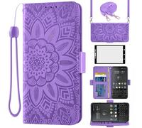 Asuwish Mobile Phone Case for BlackBerry KEY2 Case with Strap and Glass Film Screen Protector Card Slot Foldable Leather Wallet Stand Key 2 Two KEYtwo Mobile Phone Cases Flowers Protective Cover Phone