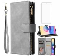 Asuwish Mobile Phone Case for Xiaomi Redmi Note 10 5G/Poco M3 Pro Case with Film, Screen Protector and Card Slot, Foldable Leather Wallet Stand Note10 10T G5 M2103K19G Mobile Phone Cases Protective
