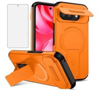 Asuwish Phone Case for Google Pixel 10A and Camera Cover Tempered Glass Screen Protector Magnetic Stand Compatible with MagSafe Shockproof Heavy Duty Hybrid Pixel10A 5G Women Men Orange
