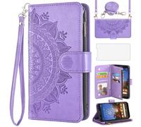 Asuwish Phone Case for Google Pixel 3a XL Wallet Flip Cover with Tempered Glass Screen Protector and Mandala Flower Leather Credit Card Holder Stand Cell Pixel3aXL Pixle 3aXL A3 Pixel3a LX Purple