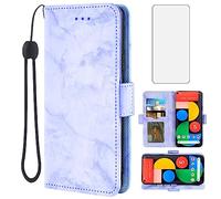 Asuwish Phone Case for Google Pixel 4a 5G 6.2 with Tempered Glass Screen Protector and Marble Wallet Cover Flip Card Holder Slot Stand Cell Pixel4a5G UW Pixel4a 5G Pixle a4 G5 4a5G Women Men Purple