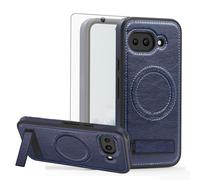 Asuwish Phone Case for Google Pixel 8 5G Cell Cover with Magnetic Tempered Glass Screen Protector and PU Leather Charging Slicone Kickstand Hybrid Hard Holder Accessories Pixel8 Eight Women Men Blue