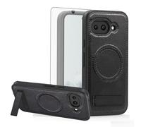 Asuwish Phone Case for Google Pixel 8 5G Cell Cover with Magnetic Tempered Glass Screen Protector and PU Leather Charging Slicone Kickstand Hybrid Hard Holder Accessories Pixel8 Eight Women Men Black