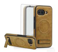 Asuwish Phone Case for Google Pixel 8 5G Cell Cover with Magnetic Tempered Glass Screen Protector and PU Leather Charging Slicone Kickstand Hybrid Hard Holder Accessories Pixel8 Eight Women Men Brown