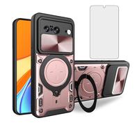 Asuwish Phone Case for Google Pixel 8 5G Slide Camera Magnetic Cover with Tempered Glass Screen Protector and Ring Holder Hard Slim Shockproof Hybrid Cell Accessories Pixel8 Eight Women Men Rose Gold
