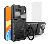 Asuwish Phone Case for Google Pixel 8 5G Slide Camera Magnetic Cover with Tempered Glass Screen Protector and Ring Holder Hard Slim Shockproof Hybrid Cell Accessories Pixel8 Eight Women Men Black