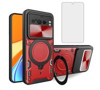 Asuwish Phone Case for Google Pixel 8 Pro 5G Slide Camera Magnetic Cover with Tempered Glass Screen Protector and Ring Holder Hard Shockproof Cell Accessories Pixel8Pro Pixel8 XL Eight 8Pro Women Red