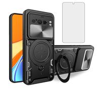 Asuwish Phone Case for Google Pixel 8 Pro 5G Slide Camera Magnetic Cover with Tempered Glass Screen Protector and Ring Holder Hard Shockproof Cell Accessories Pixel8Pro Pixel8 XL Eight 8Pro Men Black