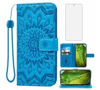 Asuwish Phone Case for Google Pixel 8A 5G Wallet Cases with Tempered Glass Screen Protector and Sunflower Leather Slim Flip Cover Card Holder Stand Cell Accessories Pixel8A A8 Women Men Blue