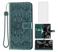 Asuwish Phone Case for Google Pixel 9/9 Pro Wallet with Tempered Glass Screen Protector and Sunflower Leather Slim Flip Cover Card Holder Stand Cell Accessories Pixel9 9Pro Nine 5G Men Dark Green