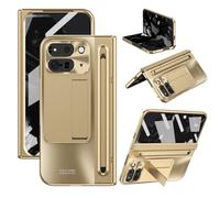Asuwish Phone Case for Google Pixel 9 Pro Fold 5G 2024 with S Pen Holder and Built-in Screen Protector Cover Stand Kickstand Hinge Protection Rugged Cell PixelFold 2 9Pro Fold2 G5 Women Men Gold