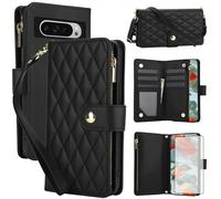 Asuwish Phone Case for Google Pixel 9 Pro XL with Tempered Glass Screen Protector and Zipper Wallet Cover Card Holder Slot Stand Flip Mobile Cell Accessories Pixel9 9Pro 9ProXL Nine Women Men Black