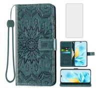 Asuwish Phone Case for Honor 200 Lite 5G (6.7") Wallet with Tempered Glass Screen Protector Sunflower Leather Slim Flip Cover Card Holder Stand Cell Accessories Honor200 200Lite Women Men Dark Green