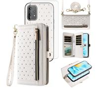 Asuwish Phone Case for Honor 200 Lite 5G Zipper Wallet Detachable Magnetic Cell Cover with Screen Protector Crossbody Lanyard Strap Bling Glitter Flip Credit Card Holder Slots Honor200Lite Women White