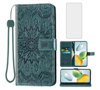 Asuwish Phone Case for Honor 200 Smart/Honor X7C / Honor Play 60 Plus/Play 9T 5G Wallet with Screen Protector and Sunflower Leather Slim Flip Cover Card Holder Stand Cell 200Smart Play9T Dark Green