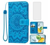 Asuwish Phone Case for Honor 200 Smart/Honor X7C / Honor Play 60 Plus/Play 9T 5G Wallet with Screen Protector and Sunflower Leather Slim Flip Cover Card Holder Stand Cell 200Smart Play9T Blue