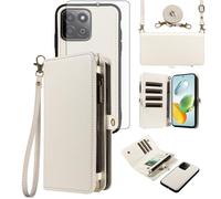 Asuwish Phone Case for Honor 200 Smart/Honor X7C /Play 60 Plus/Play 9T 5G Zipper Wallet Detachable Cell Cover with Screen Protector Crossbody Lanyard Strap Flip Card Holder Slot Play9T White