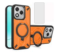 Asuwish Phone Case for Honor 400 Lite 5G with Tempered Glass Screen Protector and Magnetic Ring Holder Kickstand Cover Slim Cell Accessories Honor400 400Lite Honor400Lite G5 2025 Women Men Orange