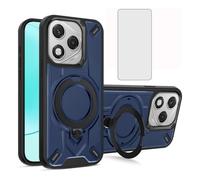 Asuwish Phone Case for Honor 400 Lite 5G with Tempered Glass Screen Protector and Magnetic Ring Holder Kickstand Cover Slim Cell Accessories Honor400 400Lite Honor400Lite G5 2025 Women Men Navy Blue