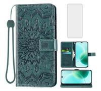 Asuwish Phone Case for Honor 400 Lite 5G /X70i 6.7-Inch Wallet with Screen Protector Sunflower Leather Slim Flip Cover Card Holder Stand Cell Accessories Honor400 400Lite ABR-NX1 ABR-N31C1 Dark Green