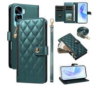Asuwish Phone Case for Honor 90 Lite 5G Zipper Wallet Cover with Tempered Glass Screen Protector and Card Holder Slot Kickstand Wrist Strap Cell Accessories Honor90 90Lite X50i CRT-NX1 Women Men Green