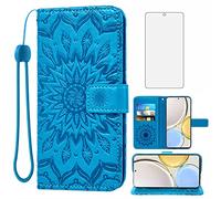 Asuwish Phone Case for Honor Magic 4 Lite 5G (Not for 4G) Wallet with Tempered Glass Screen Protector and Leather Slim Flip Cover Card Holder Stand Cell Accessories Magic4 Magic4Lite Women Men Blue