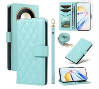 Asuwish Phone Case for Honor Magic 6 Lite 5G / Honor X9B / X50 Wallet Cover with Tempered Glass Screen Protector and Wrist Strap Card Holder Slot Stand Cell Magic6 6Lite HonorX9b Women Men Green