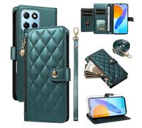 Asuwish Phone Case for Honor X8 5G/ X6 4G / X6S /70 Lite Zipper Wallet Cover with Tempered Glass Screen Protector and Card Holder Slot Kickstand Wrist Strap Purse Cell Huawei 70Lite G4 Women Men Green