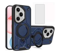 Asuwish Phone Case for Huawei Honor 400 Pro 5G with Tempered Glass Screen Protector and Magnetic Ring Holder Kickstand Cover Slim Cell Accessories Hawaii Honor400 400Pro G5 2025 Women Men Navy Blue