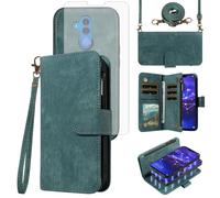 Asuwish Phone Case for Huawei Mate 20 Lite Zipper Wallet Detachable Magnetic Cover with Tempered Glass Screen Protector Crossbody Lanyard Card Holder Hawaii Mate20Lite Mate20 20Lite SNE-LX3 Women Blue