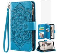 Asuwish Phone Case for Huawei P20 Pro Wallet Cover with Tempered Glass Screen Protector and Flower PU Leather Flip Credit Card Holder Stand Cell Accessories Hawaii P 20Pro 20 P20pro Women Men Blue