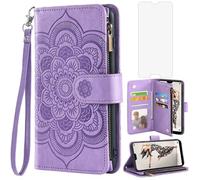 Asuwish Phone Case for Huawei P20 Pro Wallet Cover with Tempered Glass Screen Protector and Flower PU Leather Flip Credit Card Holder Stand Cell Accessories Hawaii P 20Pro 20 P20pro Women Men Purple